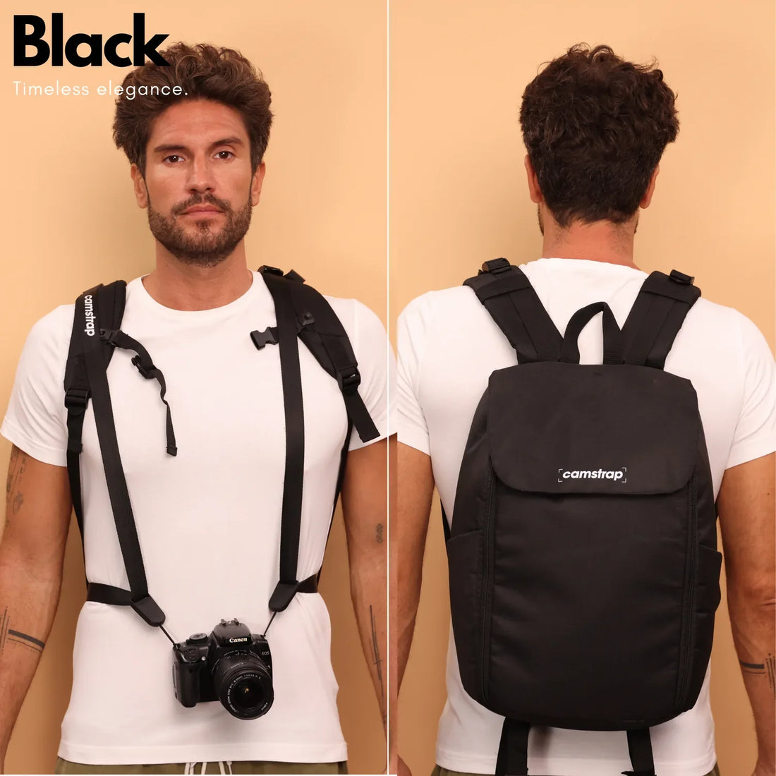 Camstrap Nomad 20L hands-free photography backpack, shown without a camera strap, standing upright.