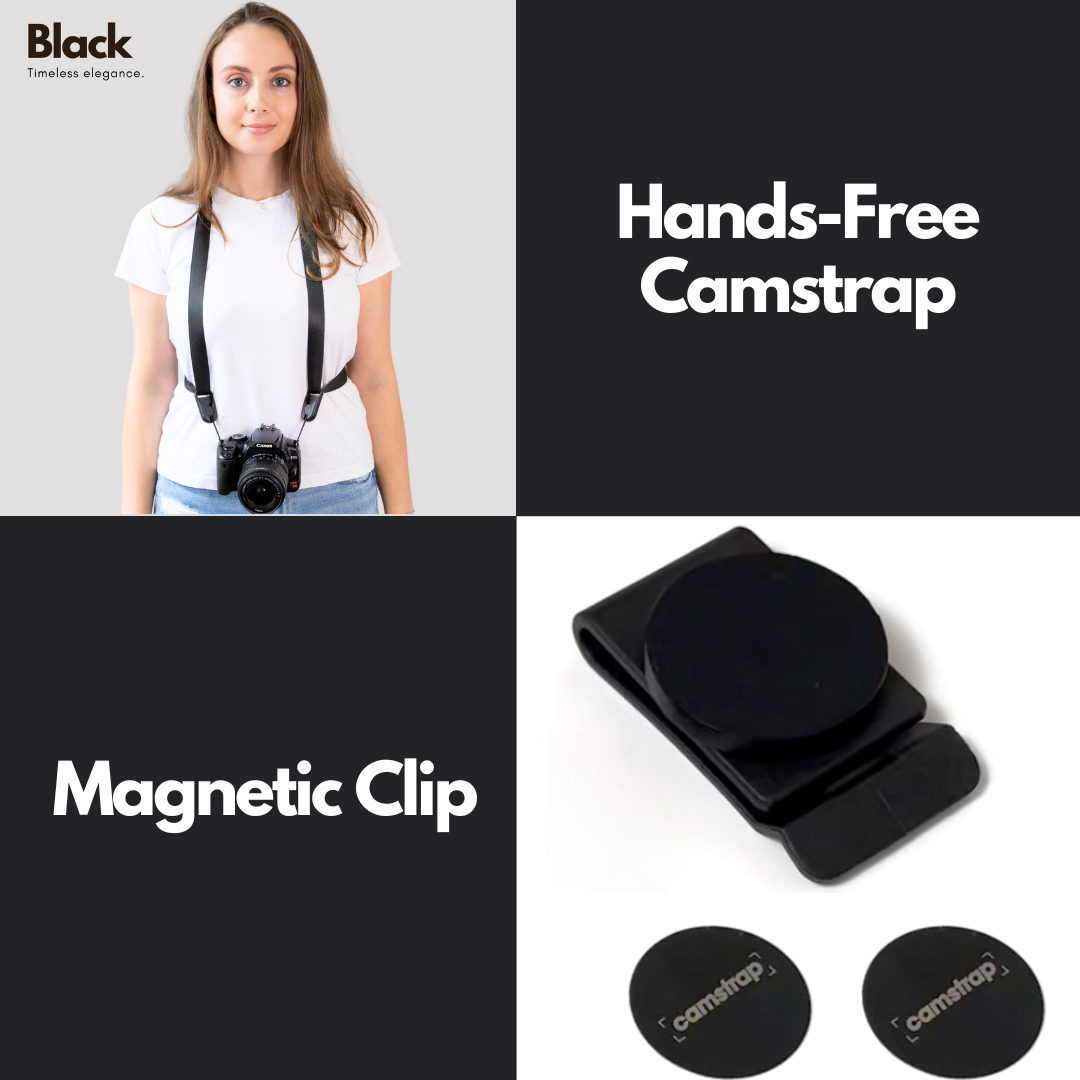 Camstrap - Sangle mains-libres pour appareil photo + Clip Magnétique Camstrap pour Cache-Objectif