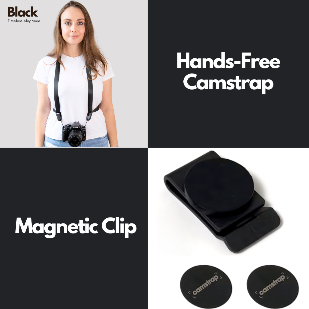 Cinghia fotocamera a mani libere + clip magnetico per coperchio dell&