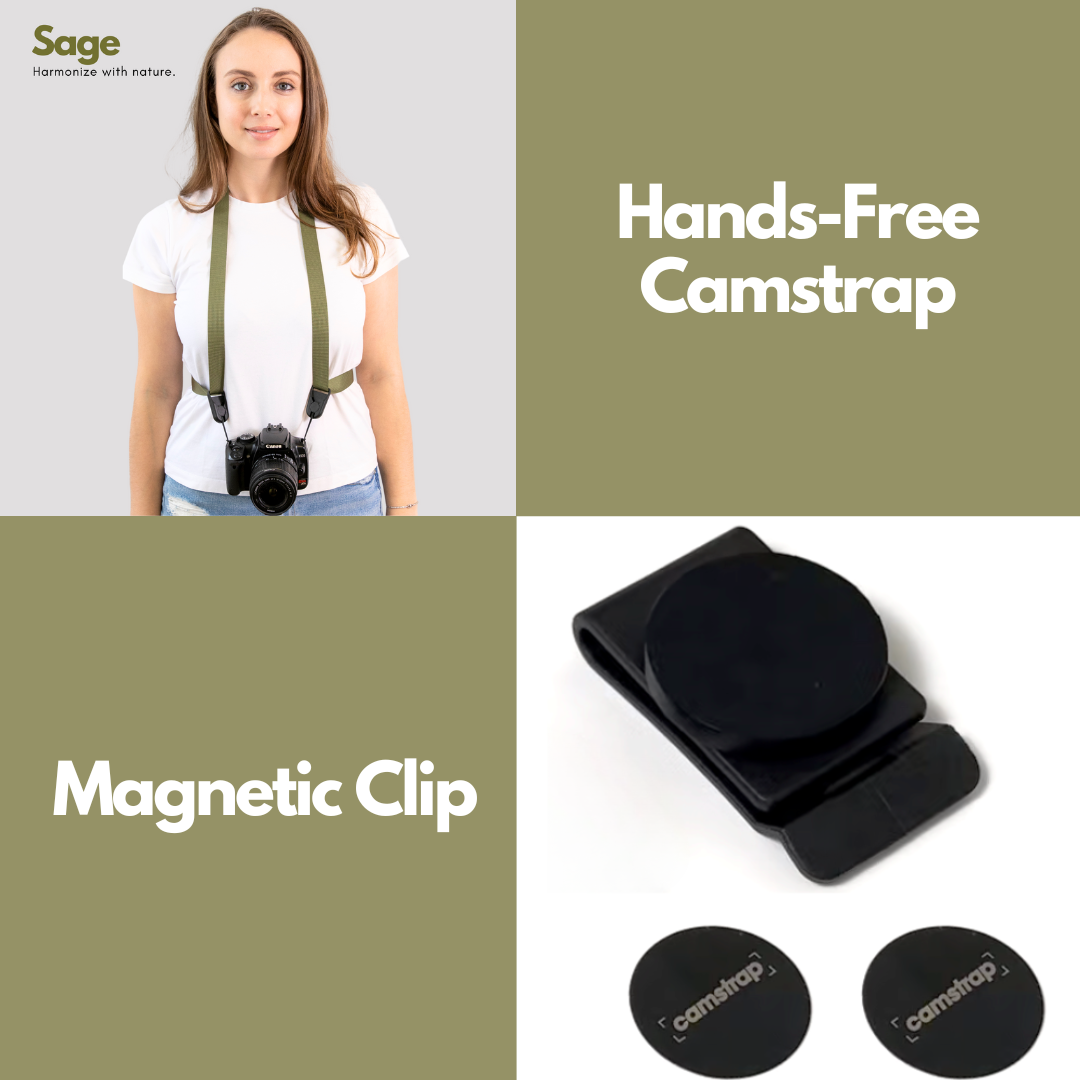 Cinghia fotocamera a mani libere + clip magnetico per coperchio dell&