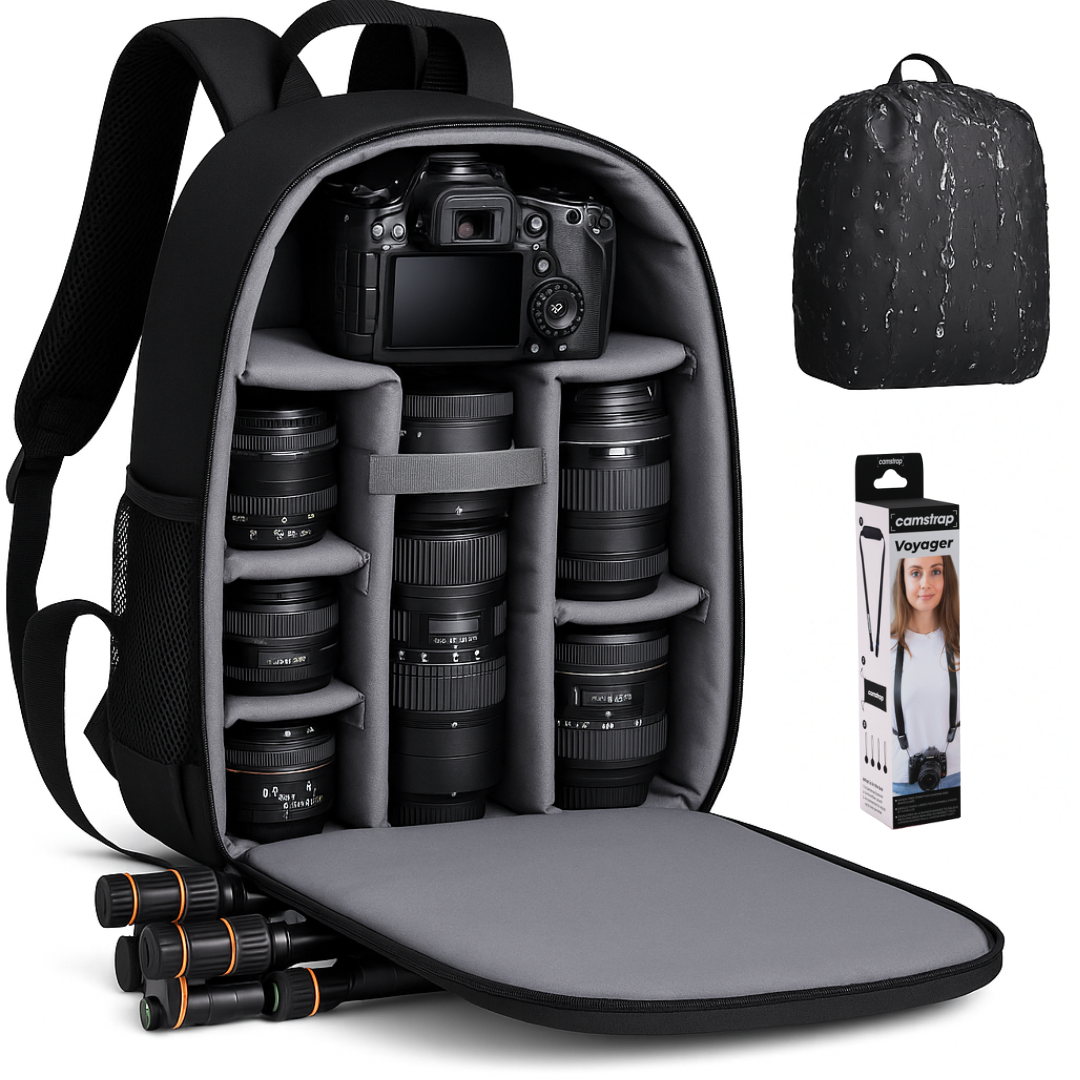 Camstrap Nomad - Hands Free Photography Backpack for Cameras and Binoculars + Camstrap Voyager