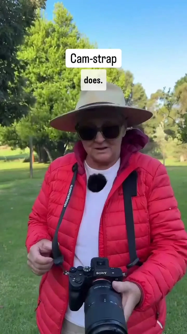 Derry Caulfield holding a camera on a Camstrap harness