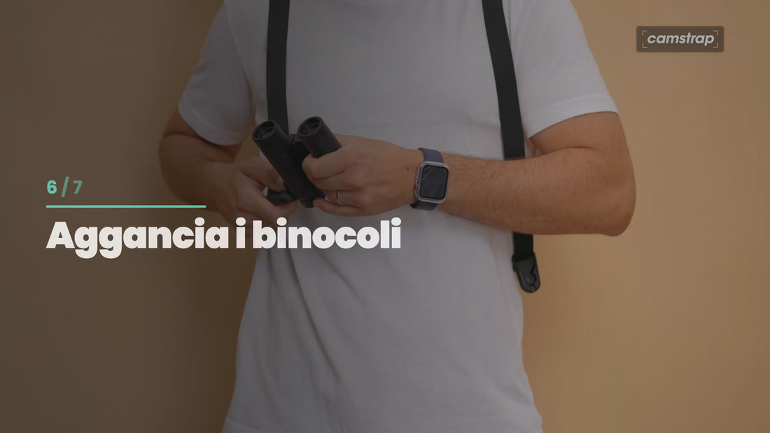 Camstrap Trek user guide: clip on binoculars