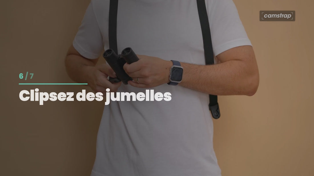 Camstrap Trek user guide: clip on binoculars