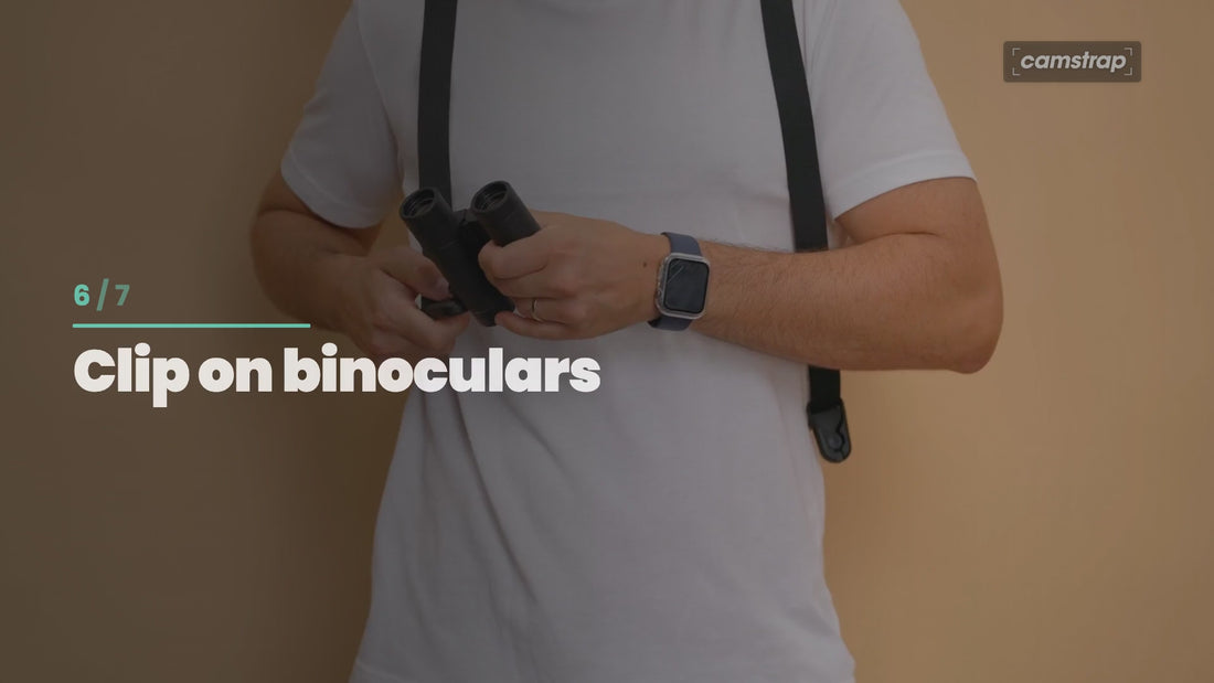 Camstrap Trek user guide: clip on binoculars