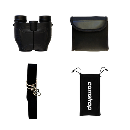Schwarzes Freisprech-Fernglas – hochwertig, ultraleicht und kompakt für Erwachsene und Kinder mit Freisprech-Camstrap 